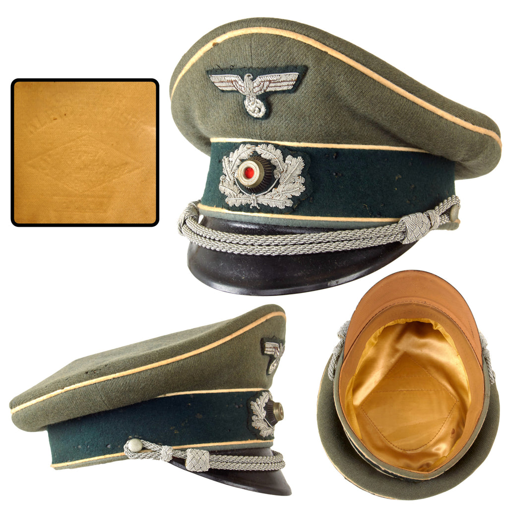 Original German WWII Heer Army Infantry Officer Schirmmütze Visor Cap by EREL Extra with Saddle Form Crown, Measured Size 57 1/2cm Original Items