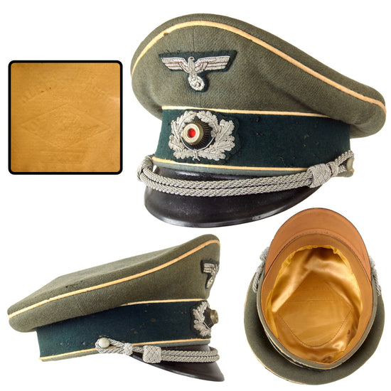 Original German WWII Heer Army Infantry Officer Schirmmütze Visor Cap by EREL Extra with Saddle Form Crown, Measured Size 57 1/2cm Original Items