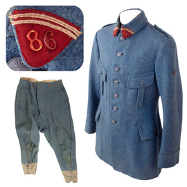 Original French WWI 86e Régiment d'Artillerie Horizon Blue Enlisted Man’s Wool Uniform Tunic & Trousers