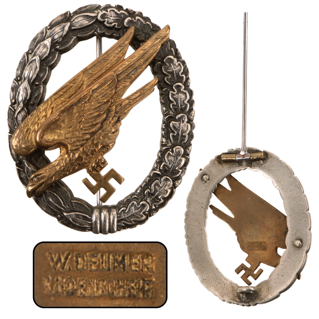 Original German WWII Early Second Pattern Luftwaffe Fallschirmjäger Paratrooper Badge by Wilhelm Deumer of Lüdenscheid