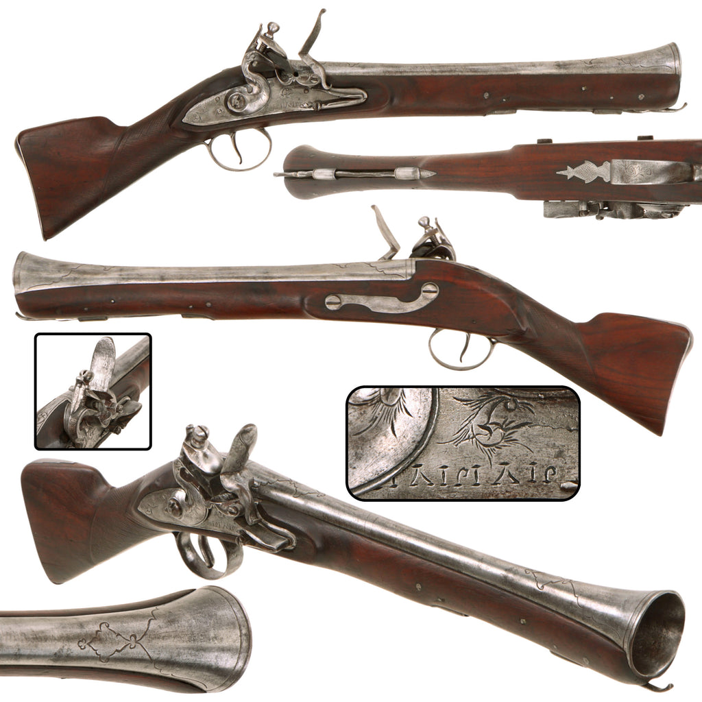 Original Early 19th Century Ottoman Style Flintlock Blunderbuss Pistol with Full Stock and Engraved Iron Mounts, Circa 1820 Original Items