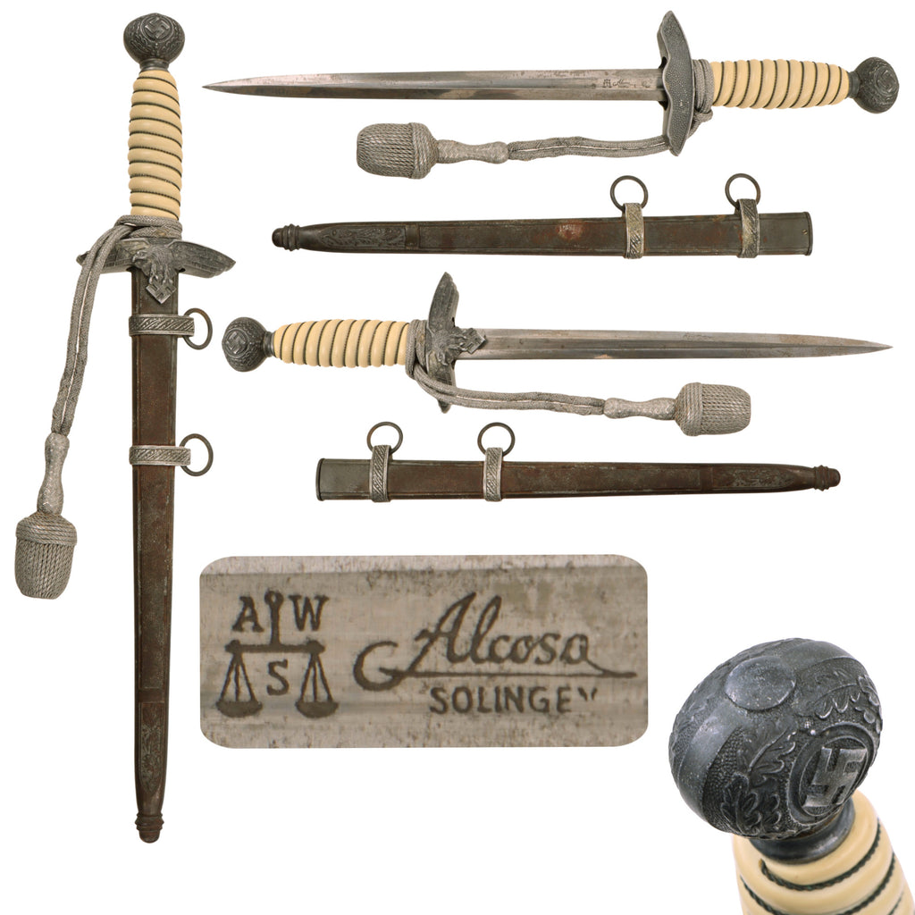Original WWII German 2nd Model Luftwaffe Dagger by ALCOSO of Solingen with Scabbard and Portepee - circa 1940 - 1943