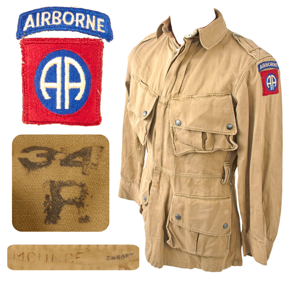 Original U.S. WWII 82nd Airborne Division M1942 Paratrooper Jump Jacket without Reinforcements with Crown Zipper - Named Original Items