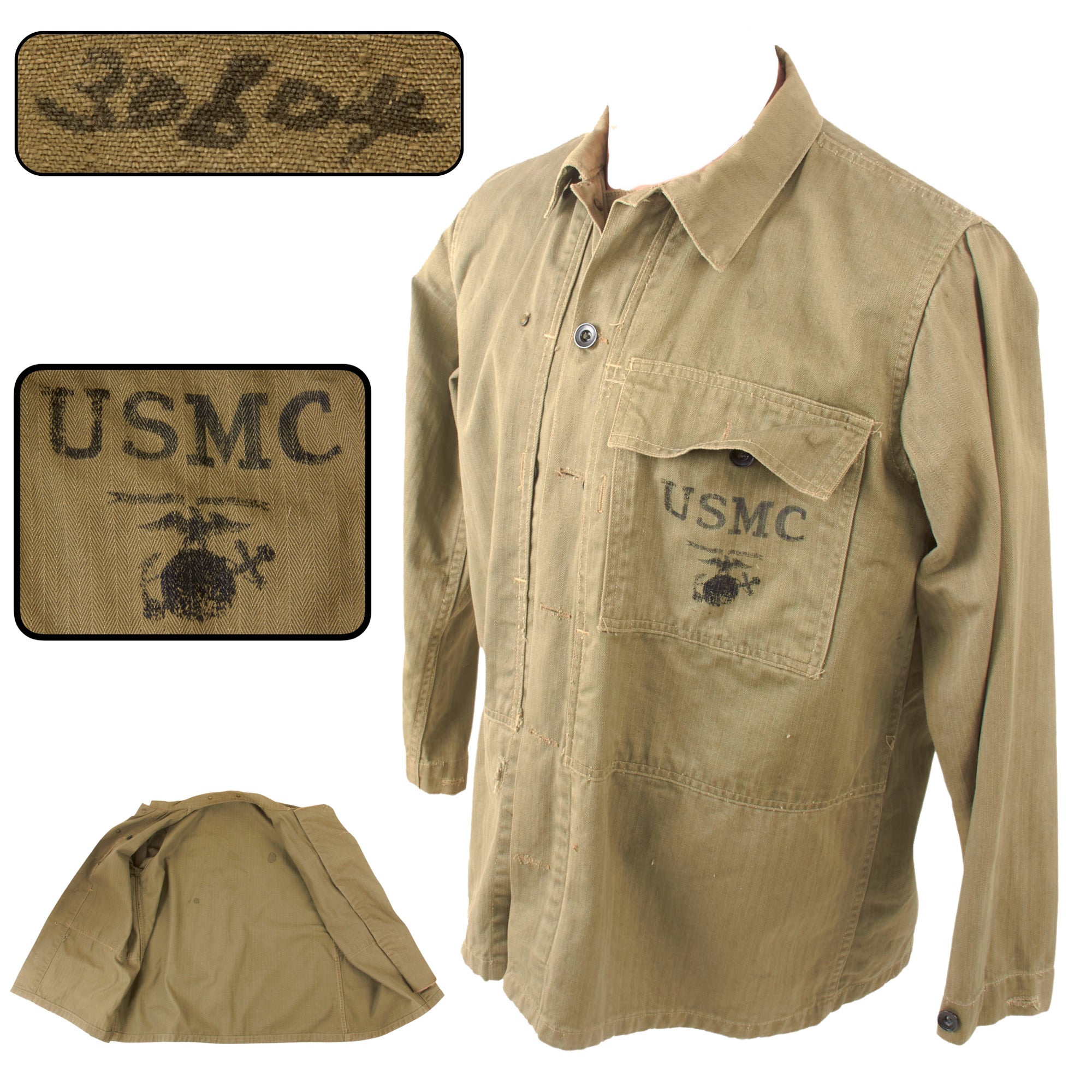 Original U.S. WWII USMC HBT Herringbone Twill P44 Combat Field