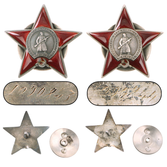 Original Soviet WWII Consecutively Numbered Order of the Red Star Pair #1090843 & #1090844 Awarded to Two NKVD Lieutenants – Defense of Moscow Association