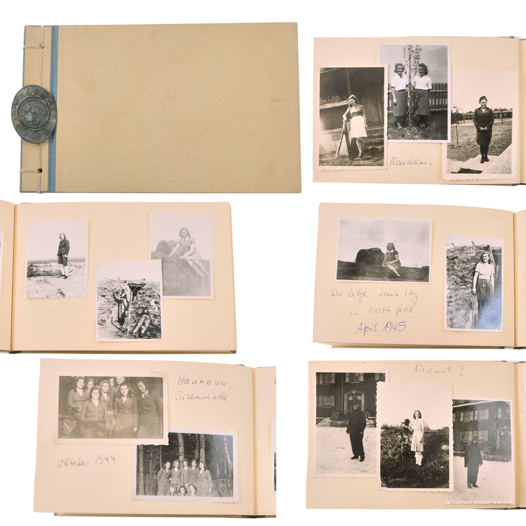 Original German WWII Flakhelferin / RADwJ Female Auxiliary Photo Album with 54 Photographs & RADwJ Service Brooch - 1944-1945