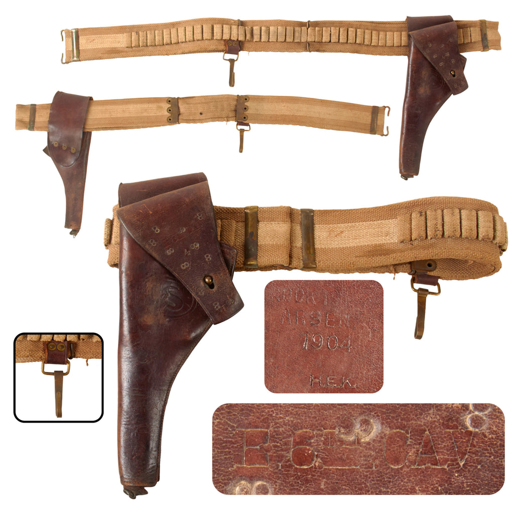 Original U.S. Moro Rebellion 6th Cavalry Regiment Model 1894 Mills & Orndorff Krag Cavalry Officer “Single Loop” .38 Caliber Ammunition Belt with Unit-Marked M1892 Holster Original Items