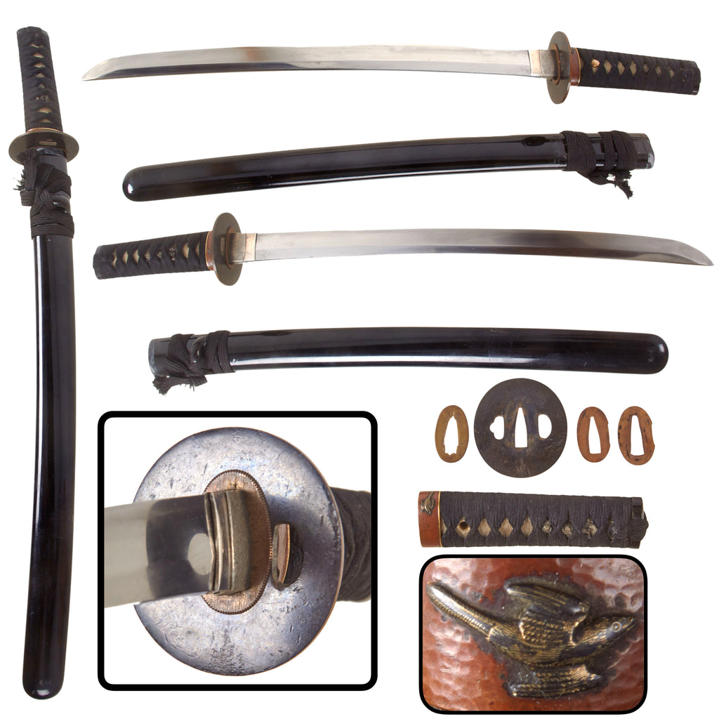 Original 17th Century Edo Period Japanese Handmade Wakizashi Short Sword with Lacquered Scabbard and Sageo Cord