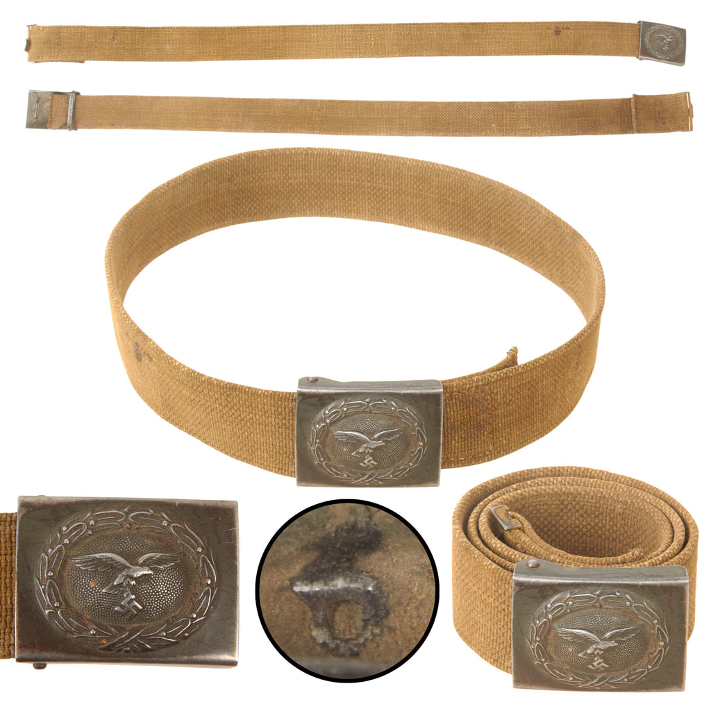 Original German WWII Luftwaffe Tropical Web Belt with Field Modification and Steel EM/NCO Buckle by Gustav Brehmer