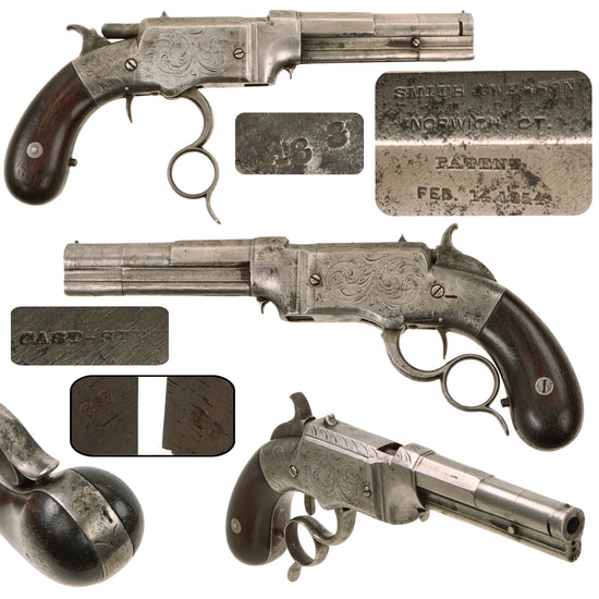 Original U.S. Civil War Era Scarce Factory Engraved Smith & Wesson Small Frame .31cal. Volcanic No. 1 Repeating Pistol - Serial 88 Original Items