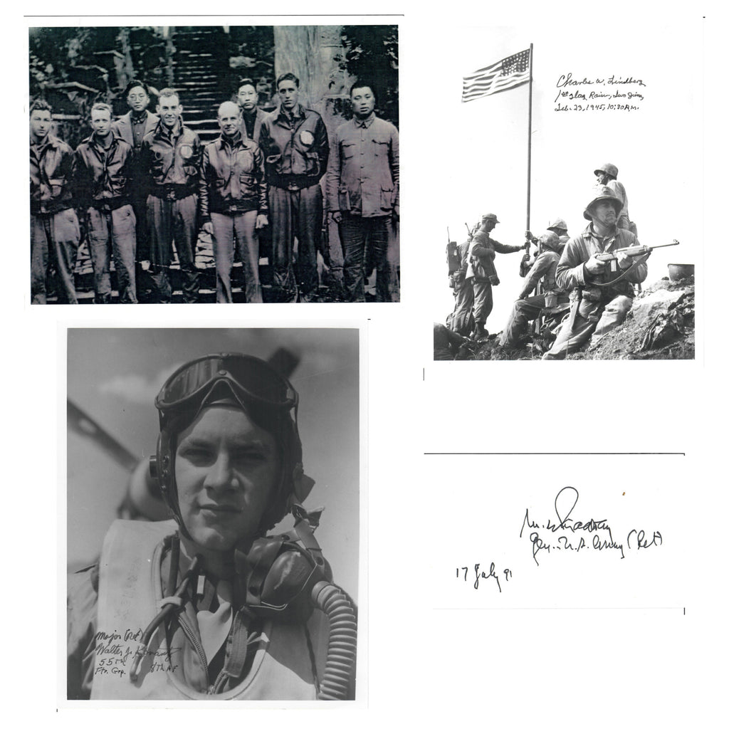 Original U.S. WWII & Korean War Veteran Autograph Lot with Gen. Matthew B. Ridgway, Doolittle Raider Richard E. Cole, Iwo Jima First Flag Raiser Charles W. Lindberg & 55th Fighter Group Pilot Walter J. Konantz - 4 Pieces Original Items