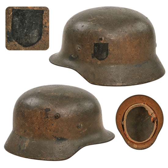 Original German WWII DAK Afrikakorps Sand Camouflage M35 Helmet with Relic 59cm LIner and Removed Decal - Size 66 Shell Original Items