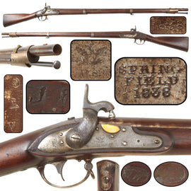 Original U.S. Springfield Model 1835 Flintlock Musket with Cone in Barrel Percussion Conversion, 1838 Dated Lock and Barrel