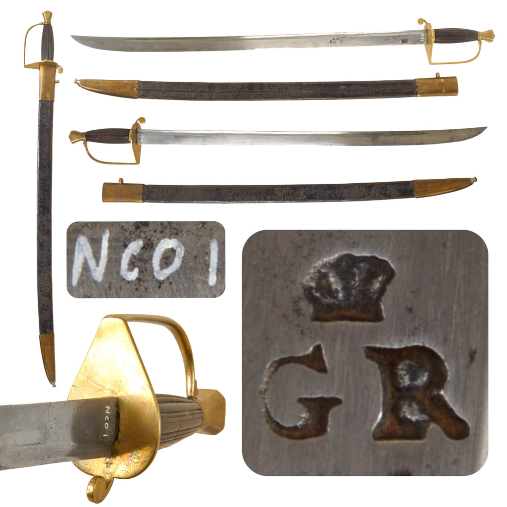 Original U.S. Revolutionary War American Officer’s Hanger Made from British Blade Marked GR with Scabbard & Fluted Ebony Grip Original Items