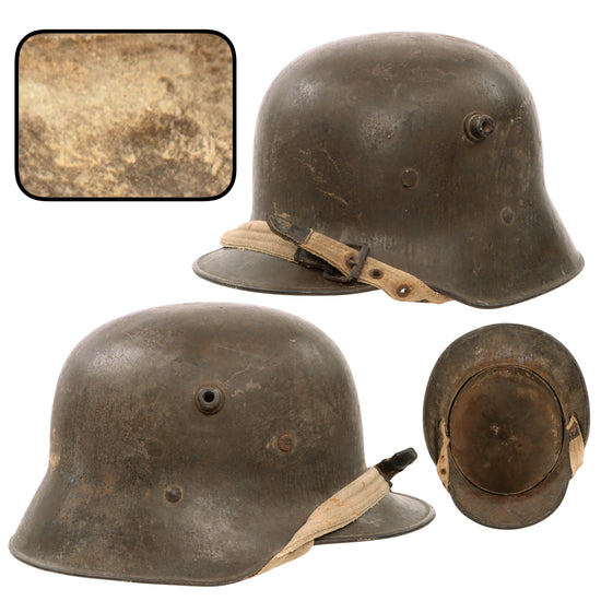 Original Austro-Hungarian WWI M17 Stahlhelm Helmet with Liner Band & Chinstrap in Size 64 by Manfred Weiss Original Items