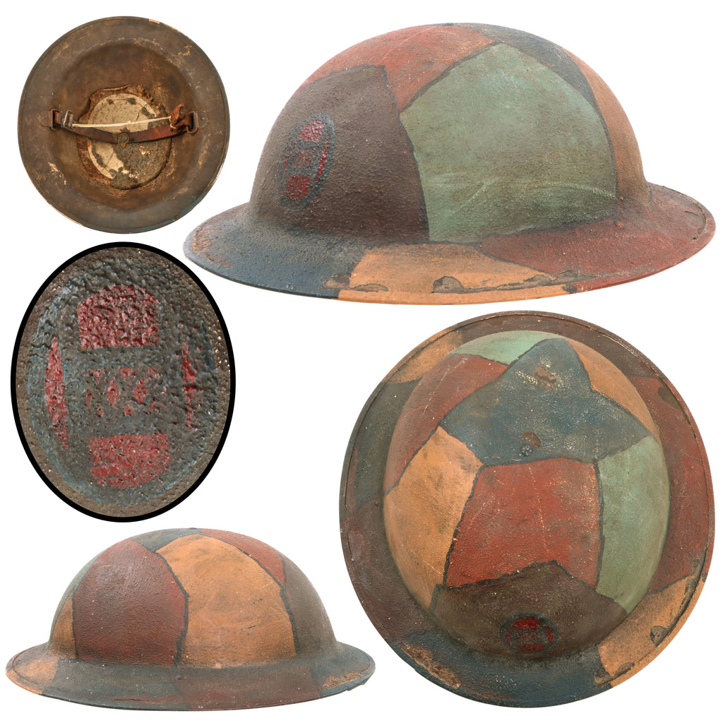 Original U.S. WWI “Old Hickory” 30th Division Camouflage-Painted M1917 Doughboy Helmet with Vertical Insignia