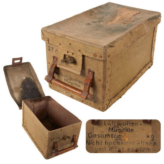 Original German WWII Luftwaffe “Ersatz” 3.7cm Flak 43 Cartridge Pressed Paper Ammunition Box by Görlitzer Koffer- & Lederwarenfabrik Neuhaus KG