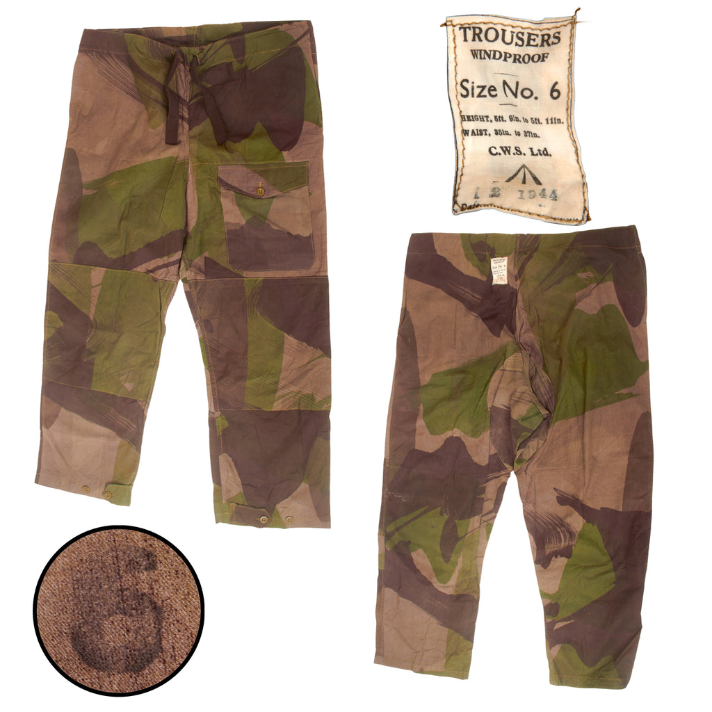 Original British WWII Unissued SAS Special Air Service Camouflage Windproof Trousers in Large Size No. 6 - Rare