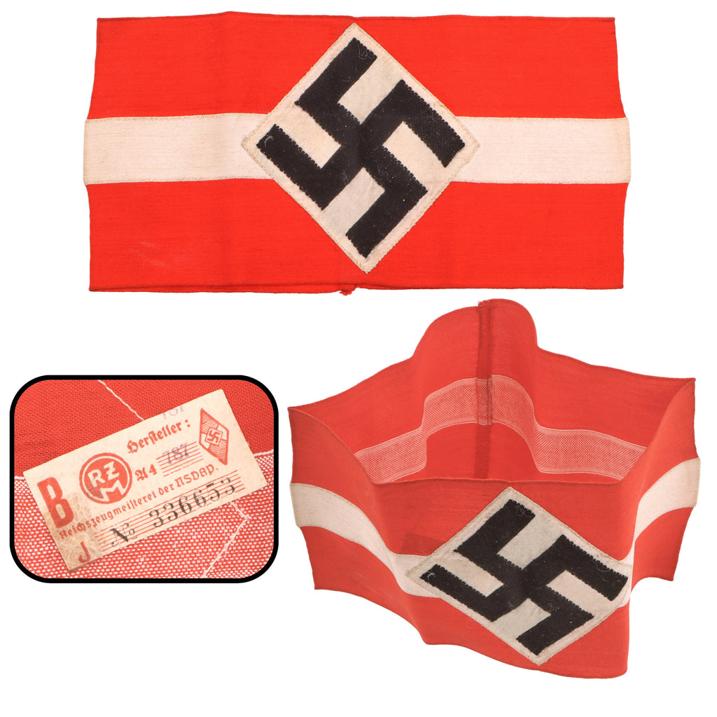 Original German WWII HJ Member Armband with Embroidered Diamond Insignia and RZM A4/787 Tag Original Items