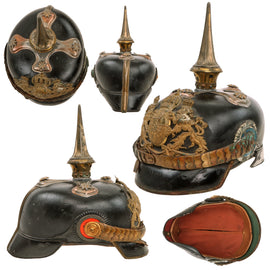 Original German WWI Bavarian M1886/1914 Infantry Officer Pickelhaube Spiked Helmet - Spike Welded Back On