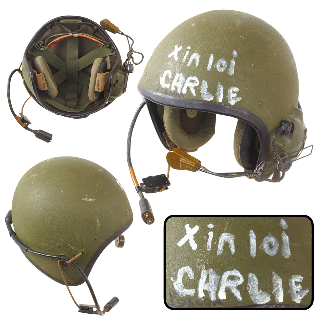 Original U.S. Vietnam War “Xin Loi Charlie” Painted CVC T56-6 Combat Vehicle Crewman “Tanker” Helmet with Transceiver by Sierra Engineering Company - Dated 1967
