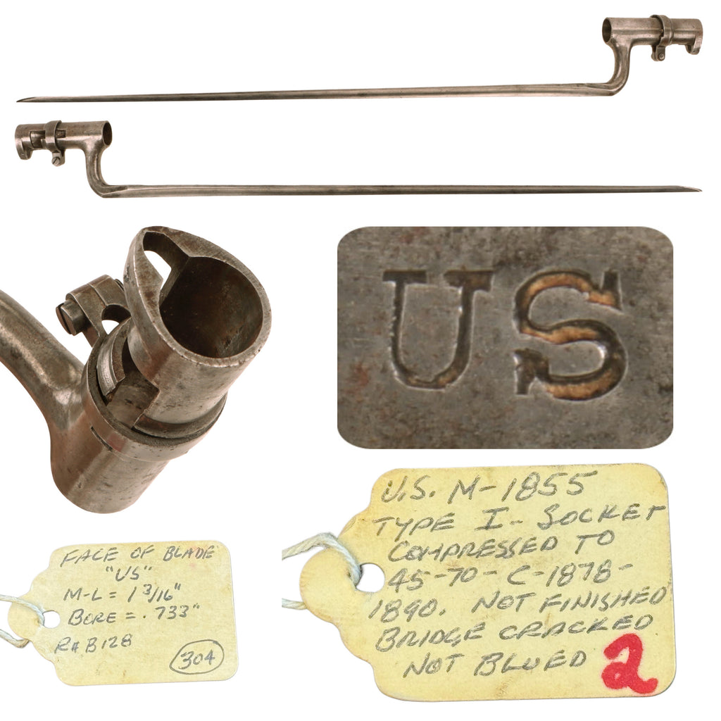 Original U.S. Indian Wars M-1855 Bayonet Converted to .45-70 Socket & Compressed - Converted Ca. 1878-1890 - From Collection of American Edged Weapon Museum