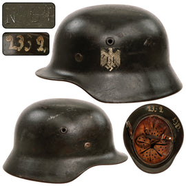 Original German WWII Heer Army Single Decal M40 Steel Helmet with 1941 Dated 57cm Liner and Partial Chinstrap, Stamped NS64