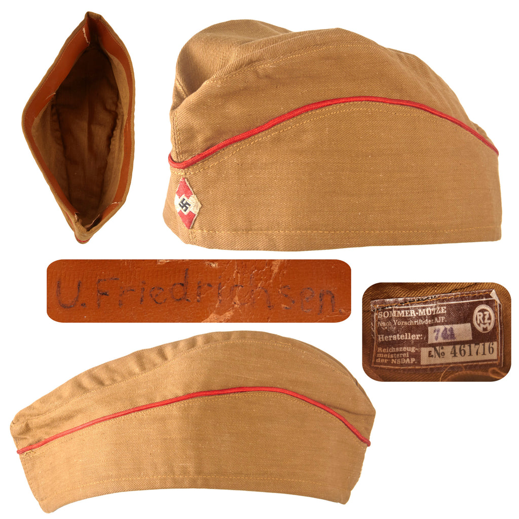 Original German WWII HJ Sommermütze Summer Overseas Cap with "General-HJ" Red Piping and RZM Tag