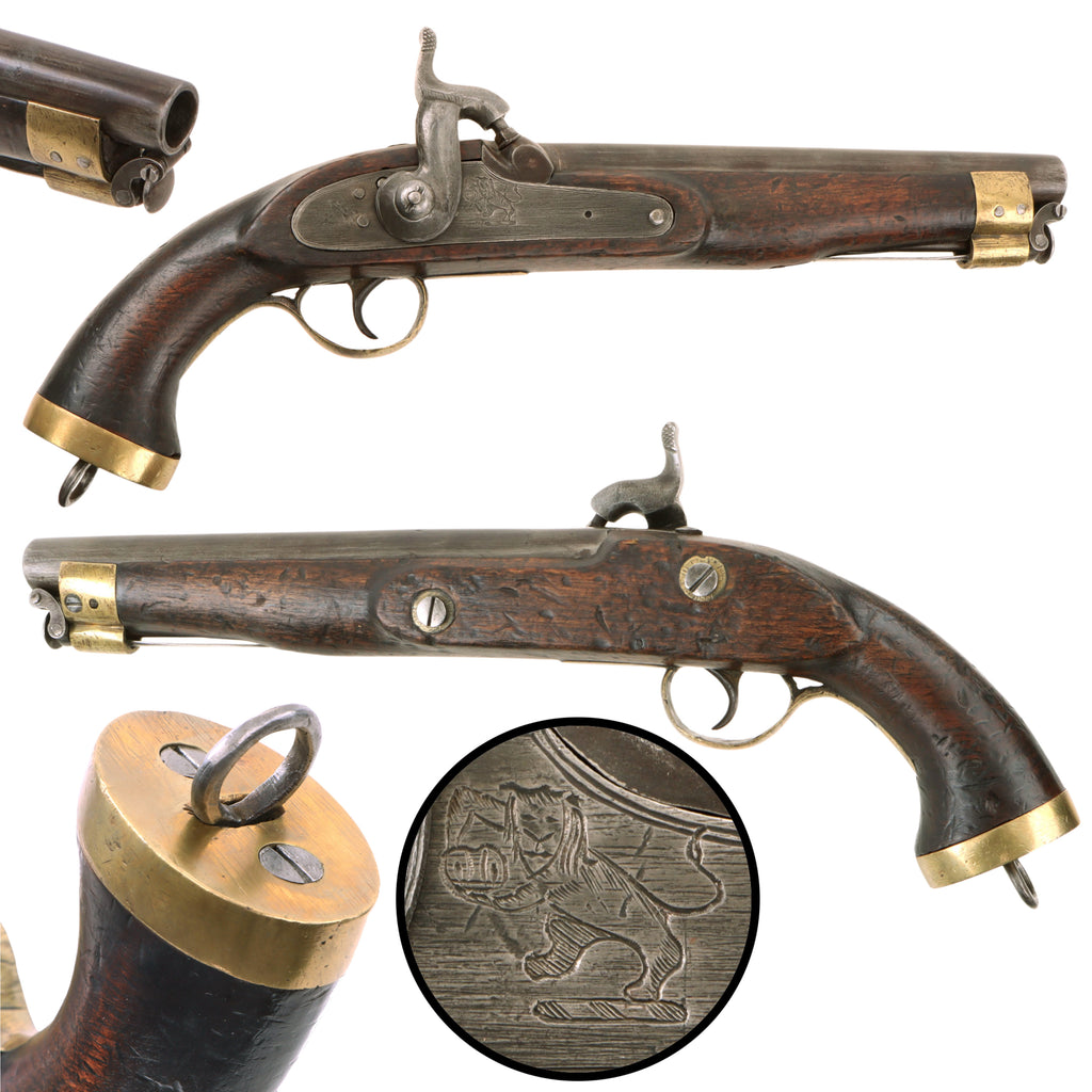 Original British East India Company Model 1843 .65 Caliber Percussion Dragoon Pistol with New Series Side Lock, Trapped Swivel Ramrod, and EIC Rampant Lion, Circa 1850