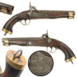 Original British East India Company Model 1843 .65 Caliber Percussion Dragoon Pistol with New Series Side Lock, Trapped Swivel Ramrod, and EIC Rampant Lion, Circa 1850