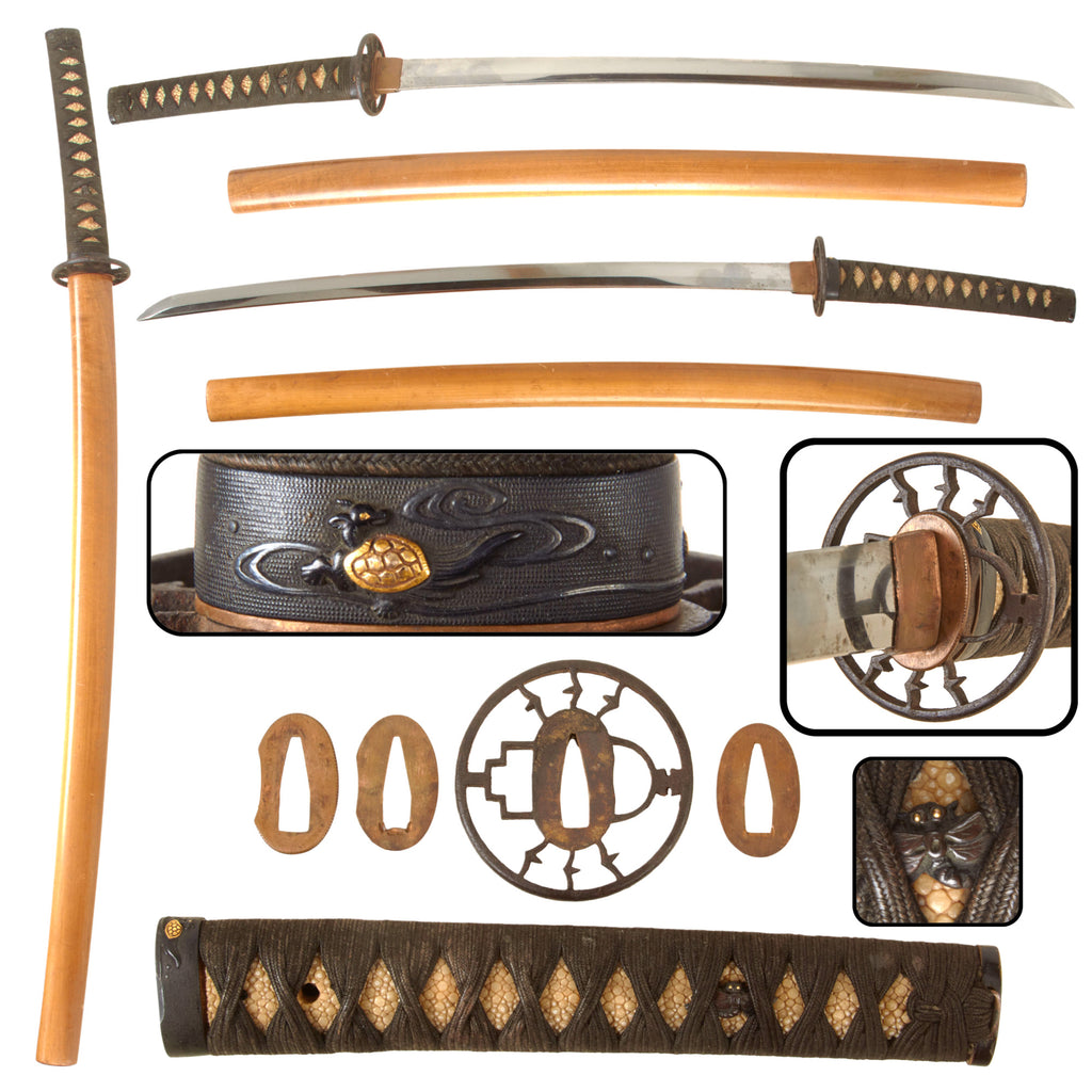 Original 17th Century Early Edo Period Japanese Handmade Katana Sword with Figured Wood Scabbard