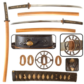 Original 17th Century Early Edo Period Japanese Handmade Katana Sword with Figured Wood Scabbard