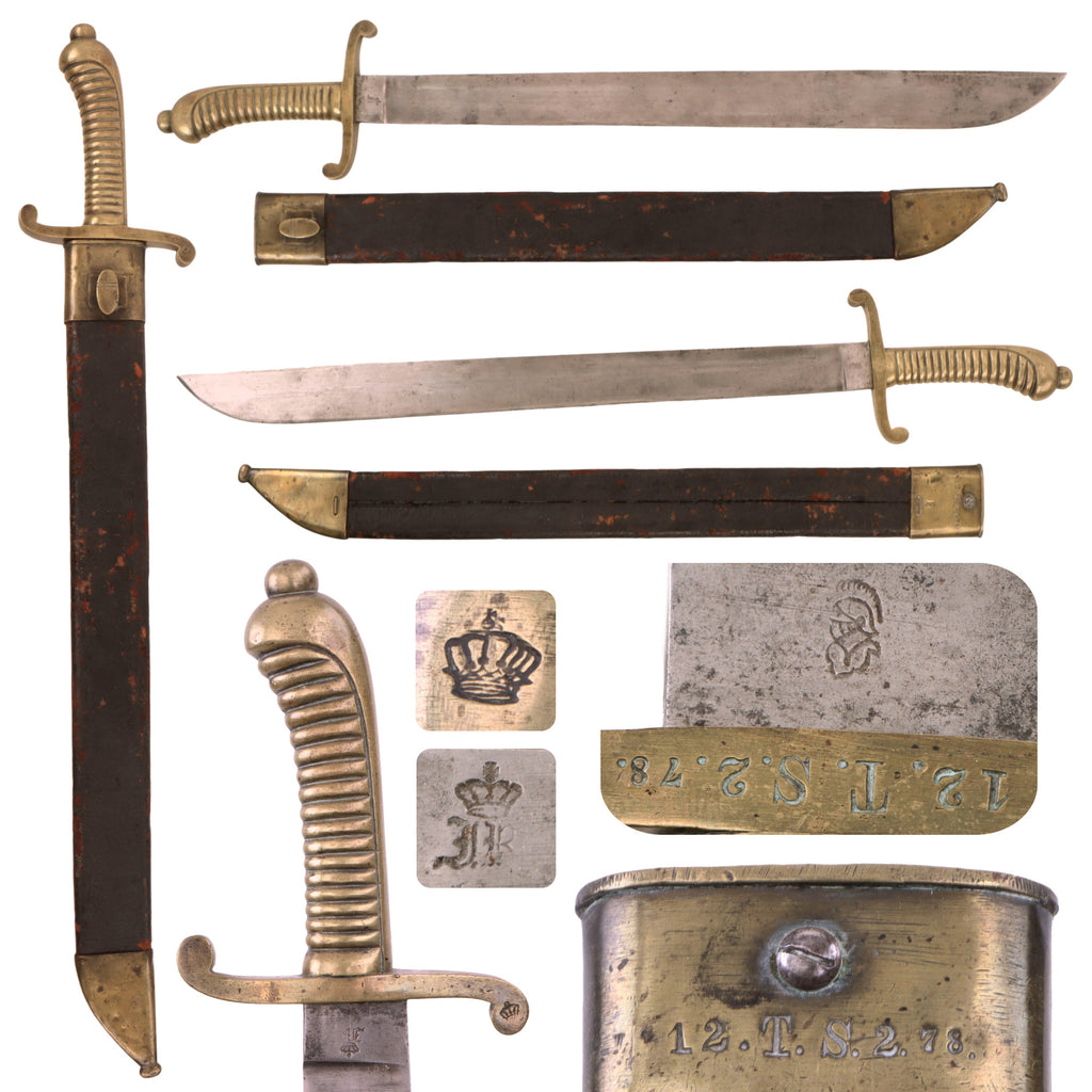 Original German 19th Century Saxon M.1840 Faschinenmesser Pioneer Artillery Short Sword - Train-Sanitätskolonne Regiment Marked with Matching Scabbard