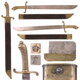 Original German 19th Century Saxon M.1840 Faschinenmesser Pioneer Artillery Short Sword - Train-Sanitätskolonne Regiment Marked with Matching Scabbard