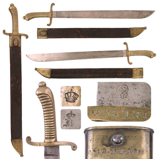 Original German 19th Century Saxon M.1840 Faschinenmesser Pioneer Artillery Short Sword - Train-Sanitätskolonne Regiment Marked with Matching Scabbard