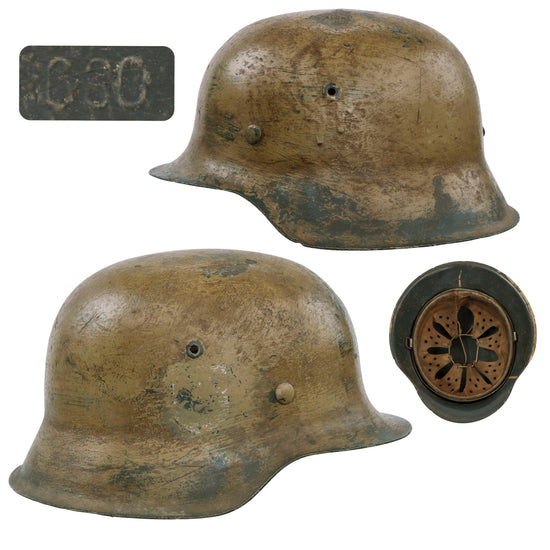 Original German WWII Refurbished Sand Camouflage M42 Helmet with High Quality Replica Liner - Stamped ckl64 Original Items