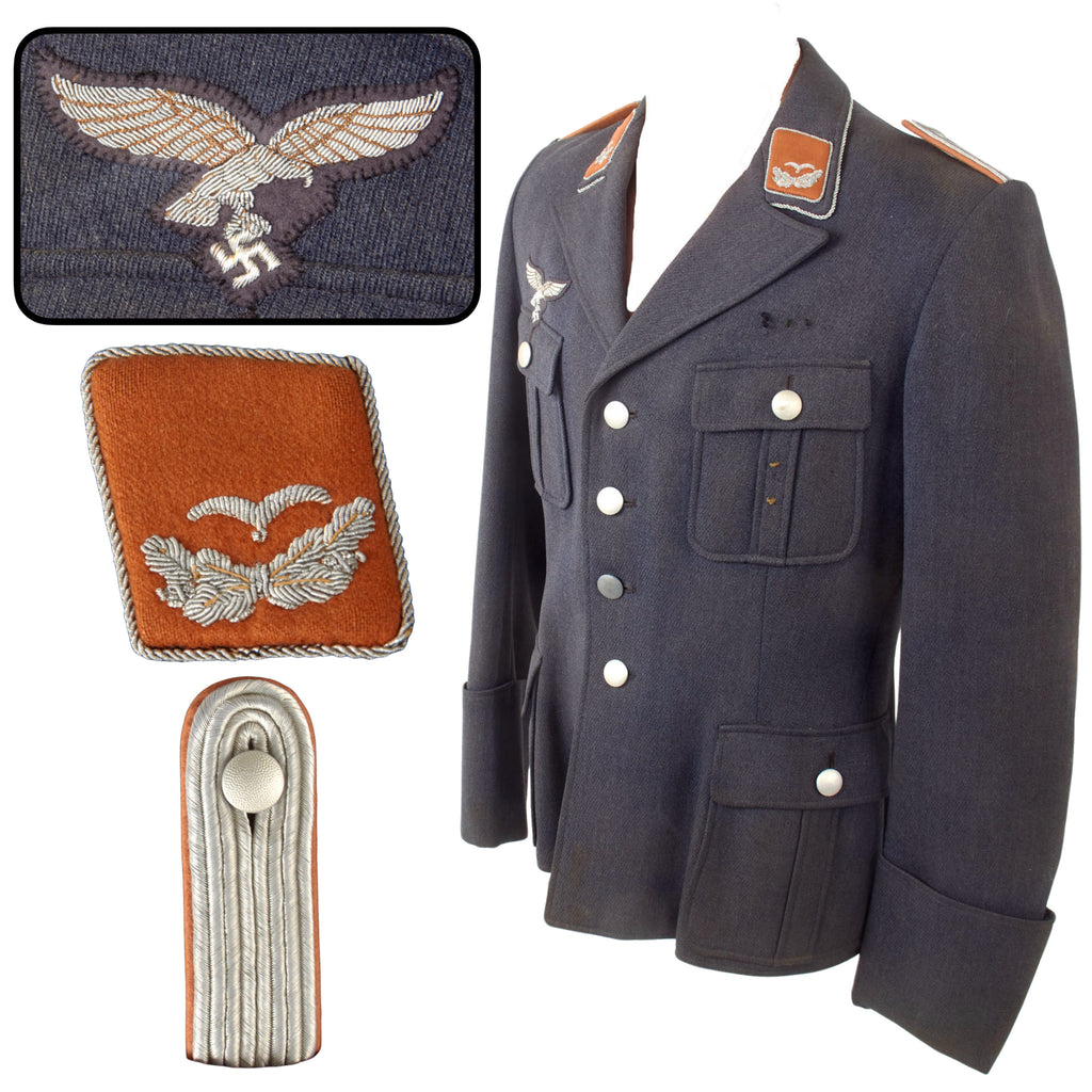 Original German WWII Luftwaffe Signals Leutnant Officer Four Pocket Tuchrock Service Uniform Tunic