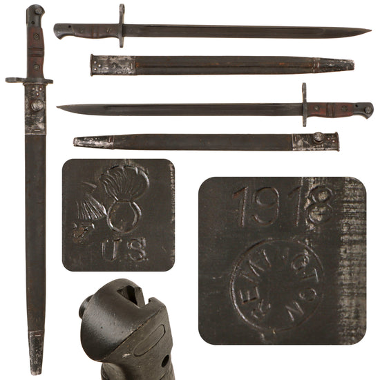 Original U.S. WWI M1917 Enfield Rifle & Trench Gun Bayonet by Remington with British Scabbard - Dated 1918