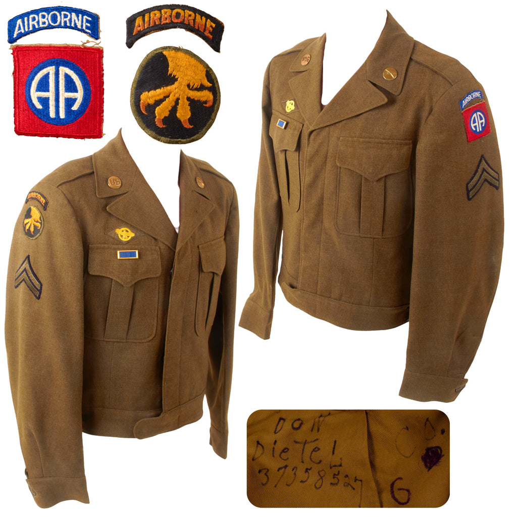 Original U.S. WWII Named 82nd & 17th Airborne Division Uniform Ike Jacket - Corporal Donald W Dietel Original Items