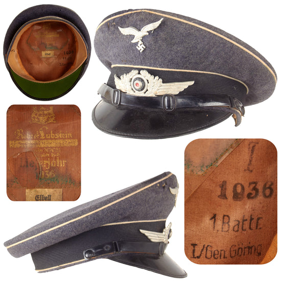 Original German WWII Named and Unit Marked Luftwaffe Division Hermann Göring EM/NCO Schirmmütze Visor Cap by EREL in 58cm - Dated 1936 Original Items