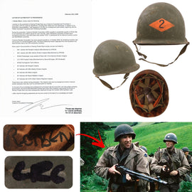 Original U.S. WWII M1 Helmet Worn by Private First Class Richard Reiben in Film Saving Private Ryan - 2nd Ranger Battalion - Comes with Original Notarized Letter of Authenticity