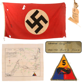 Original U.S. WWII 5th Armored Division Captured German NSDAP Large Double Sided National Political Banner with Provenance Tag, 5th Armored Map Poster & Research - 47 x 90”