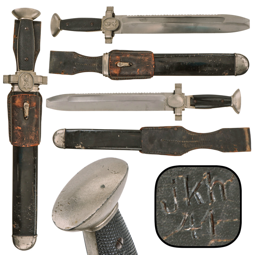Original German WWII DRK Red Cross EM/NCO Sawback Hewer with Scabbard and Leather Frog, Deutsches Rotes Kreuz