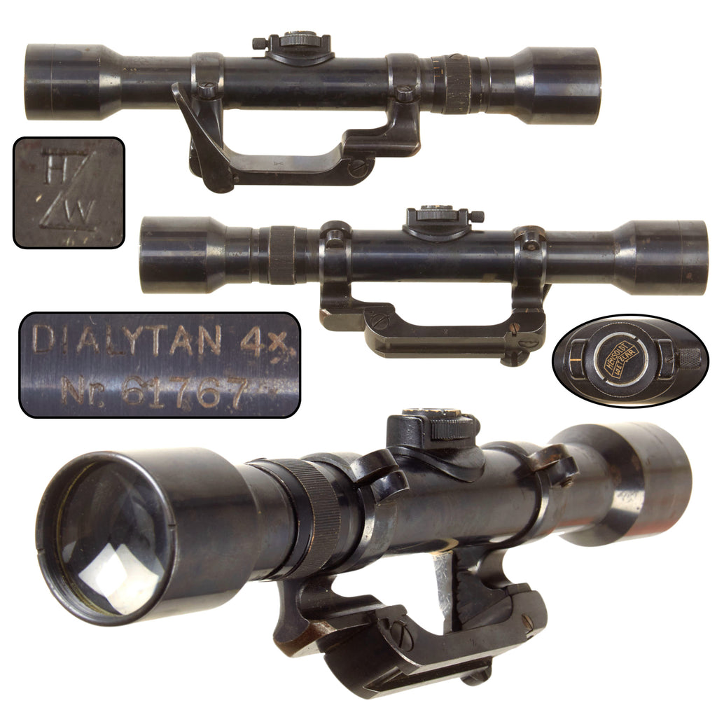 Original German WWII Hensoldt Dialytan 4x Sniper Scope with Short Side-Rail Mount by Hensoldt & Sohne Werke A-G of Wetzlar - Serial Nr. 61767