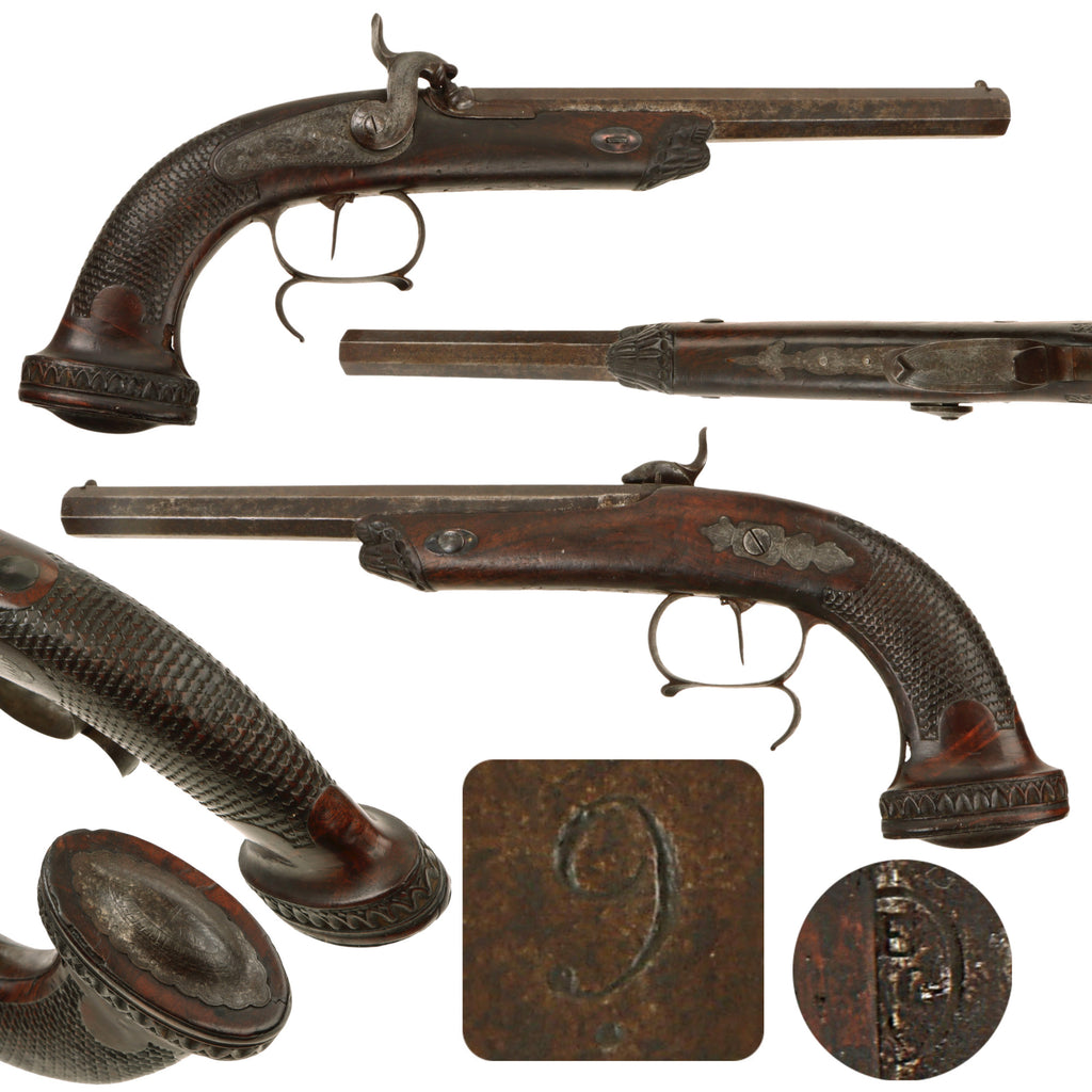 Original Belgian "Versailles" Style Rifled Officer's Percussion Pistol with Single Set Trigger Circa 1840 - Liège Proofed Original Items