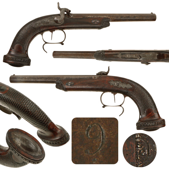 Original Belgian "Versailles" Style Rifled Officer's Percussion Pistol with Single Set Trigger Circa 1840 - Liège Proofed Original Items