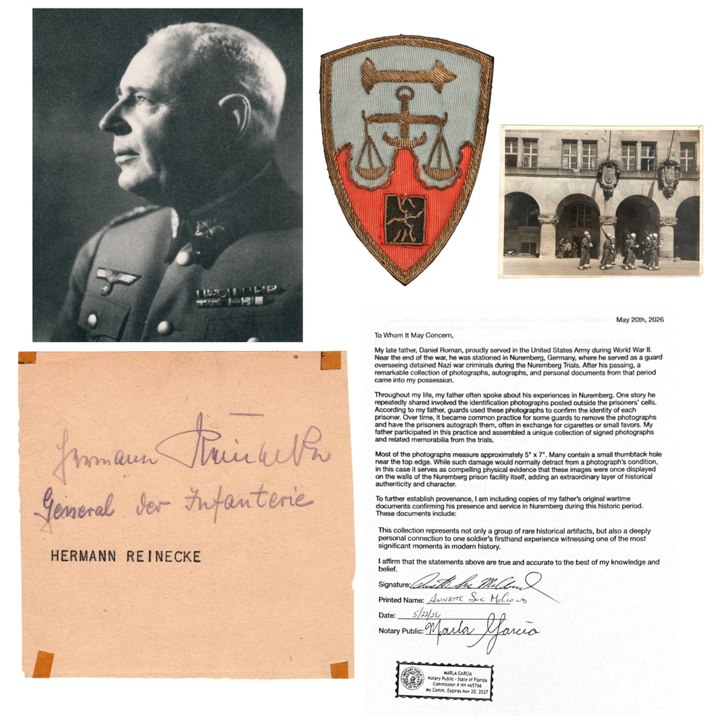 Original Nuremberg Trials Defendant Signature of General der Infanterie Hermann Reinecke - Chief of the General Armed Forces Office - Obtained Directly from a U.S. Army Guard, 1945–1946 Original Items