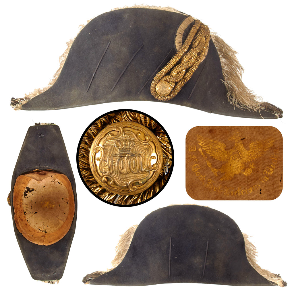 Original WWI Imperial German Officer Chapeau bras Bicorn Fore-and-Aft Hat with Prussian Cockade & Frederick III Button - Only Served 6 Months