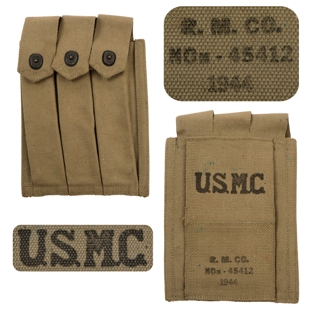 Original U.S. WWII USMC 1944 Dated Thompson .45 Submachine Gun Magazine Pouch by Russell Mfg. Co. Original Items