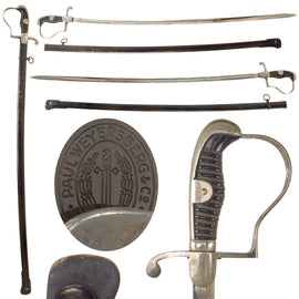 Original German WWII Triple Etched NCO Dove's Head Sword by Paul Weyersberg of Solingen with Steel Scabbard